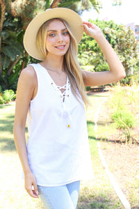 Women's Lace Up V Neck Sleeveless Linen Top