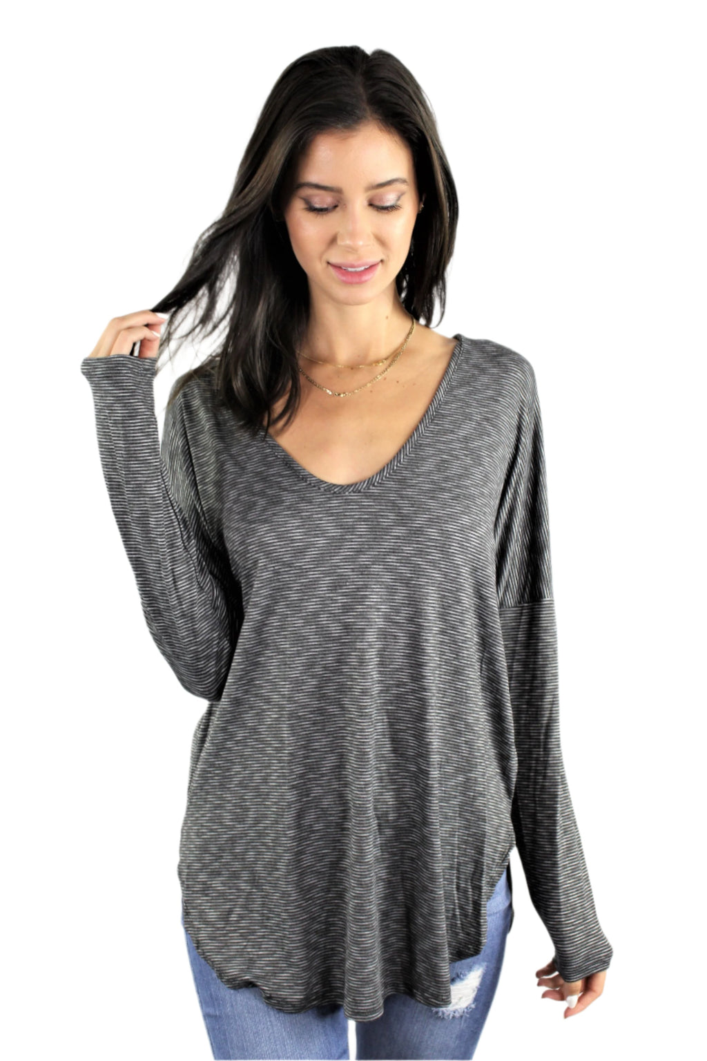 Long Sleeve with Semi Low Neckline Top