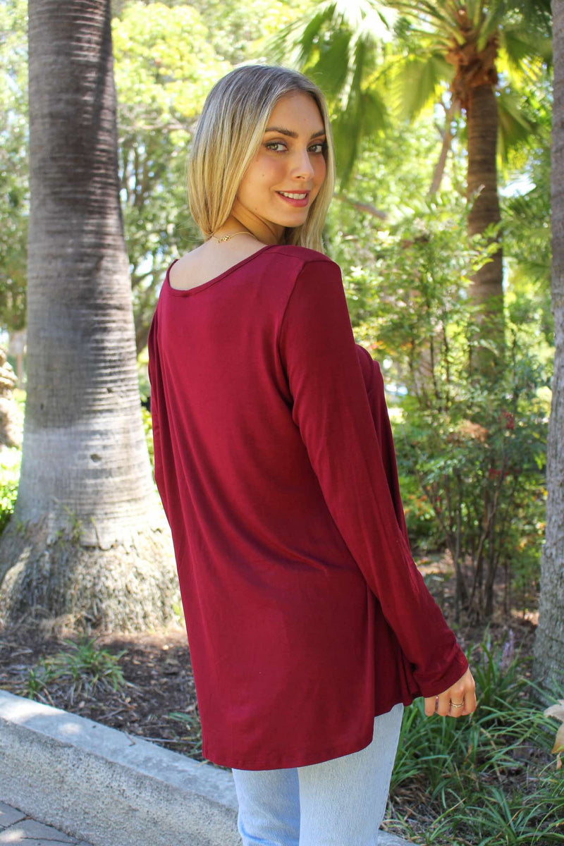 Women's Solid Longsleeve Top with Criss Cross Front
