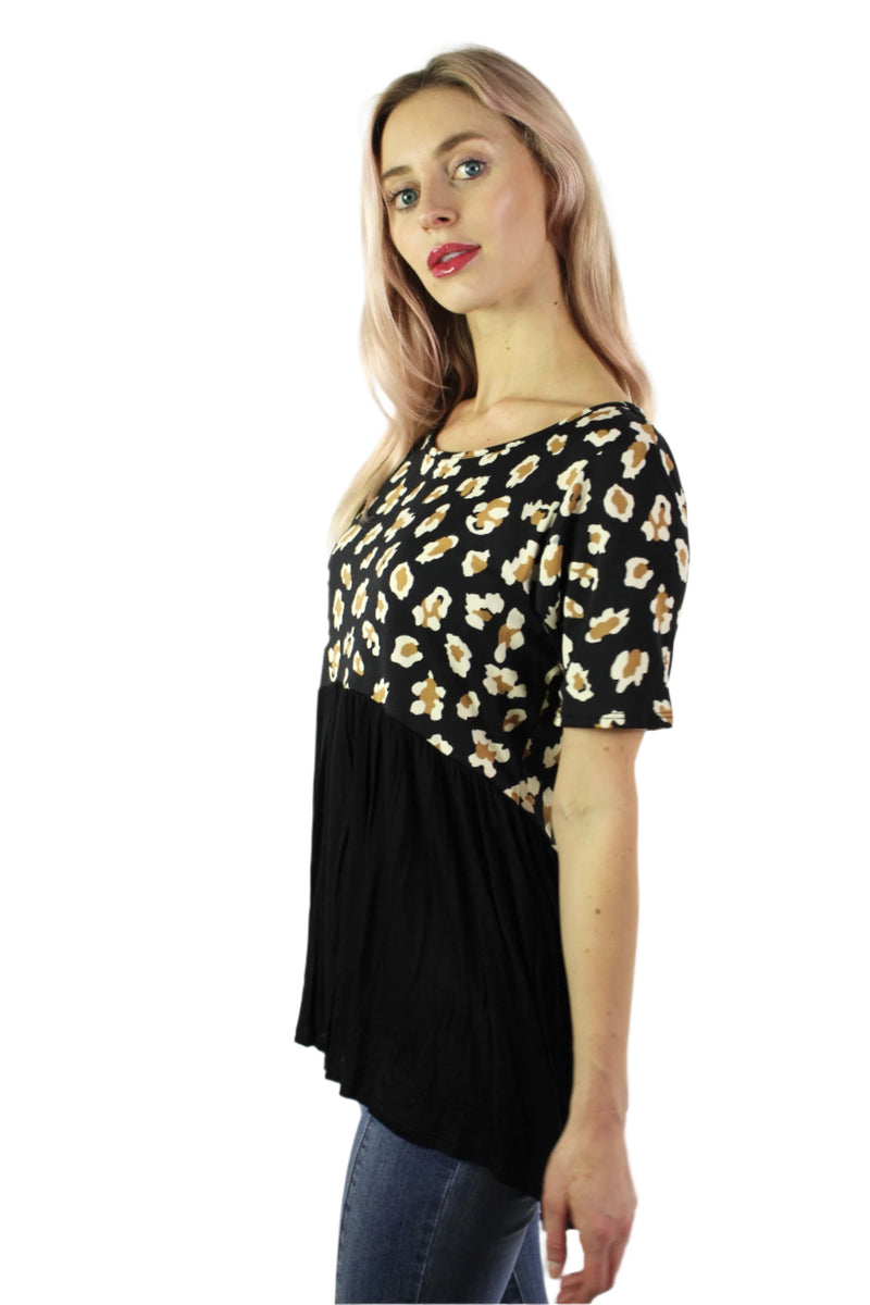 Women's Short Sleeve Animal Print Color Block Top