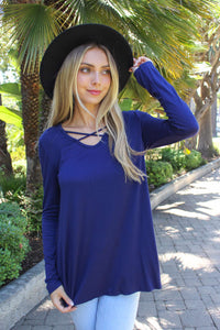 Women's Solid Longsleeve Top with Criss Cross Front