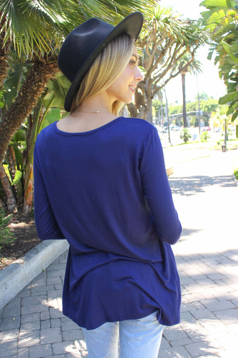 Women's Solid Longsleeve Top with Criss Cross Front