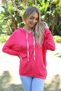 Women's Solid Long Sleeve Lightweight Drawstring Hoodie