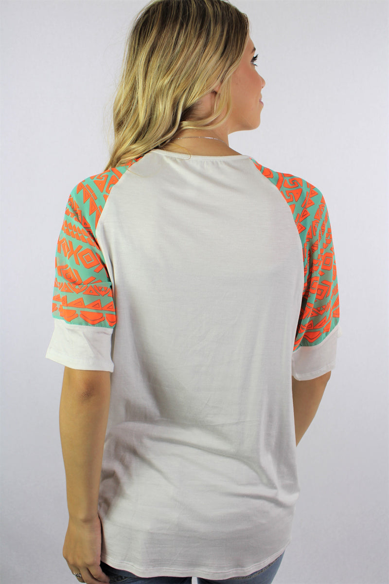 Women's Printed Sleeve Round Neck Top