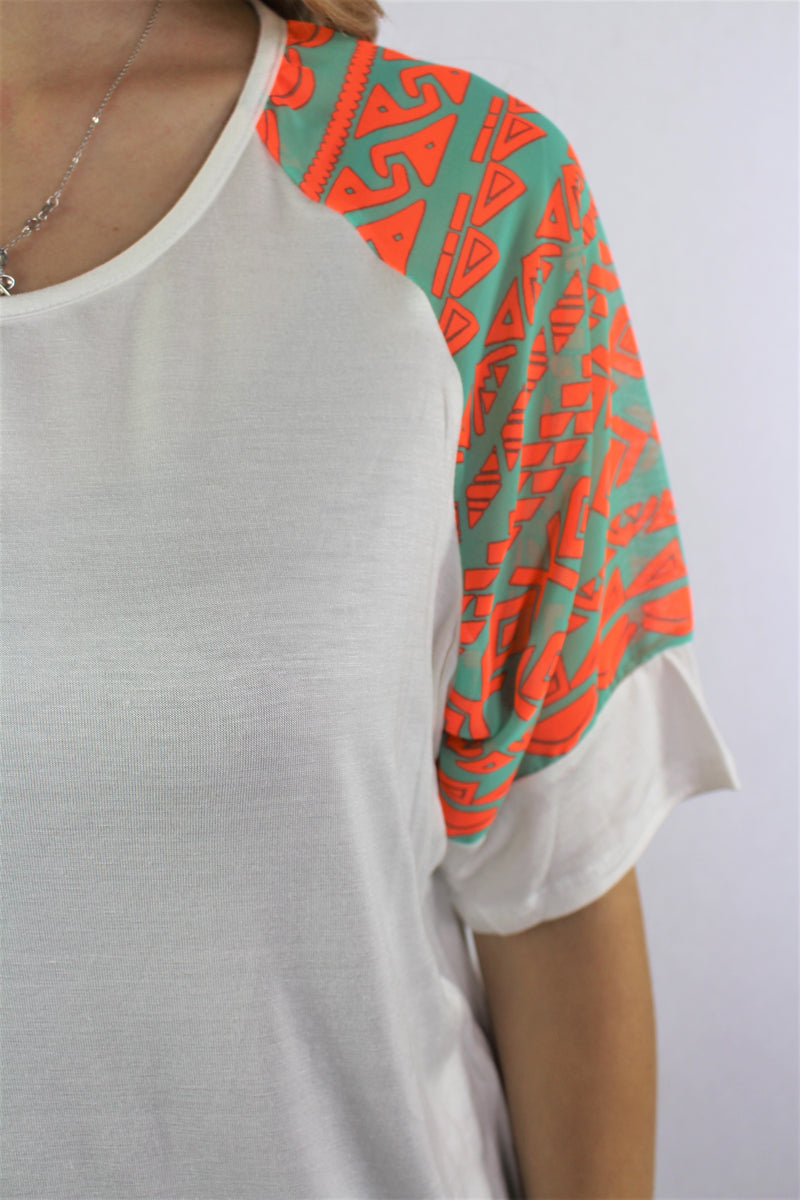 Women's Printed Sleeve Round Neck Top