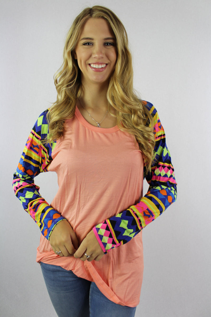 Women's Multi Color Printed Sleeve Round Neck Top