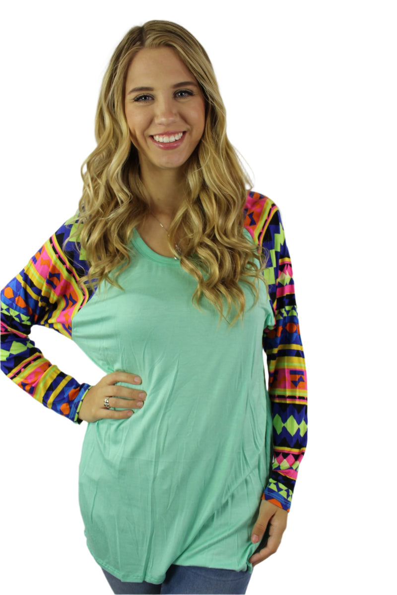 Women's Multi Color Printed Sleeve Round Neck Top