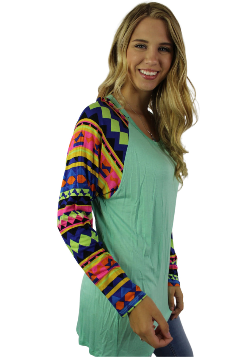 Women's Multi Color Printed Sleeve Round Neck Top