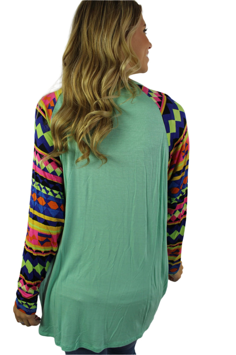 Women's Multi Color Printed Sleeve Round Neck Top