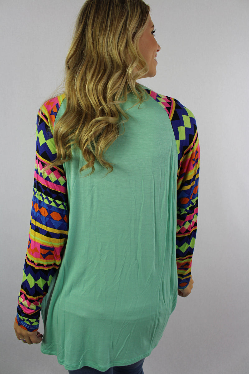 Women's Multi Color Printed Sleeve Round Neck Top