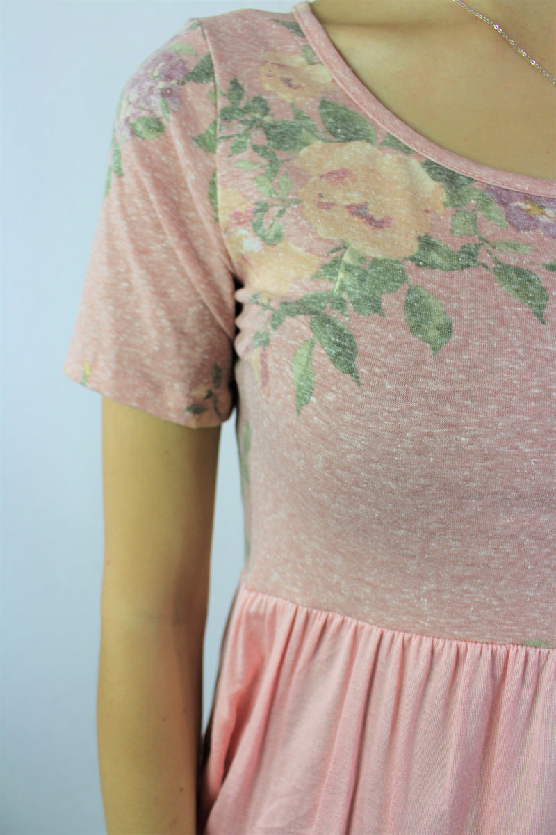 Women's Short Sleeve Top with Half Floral Detail