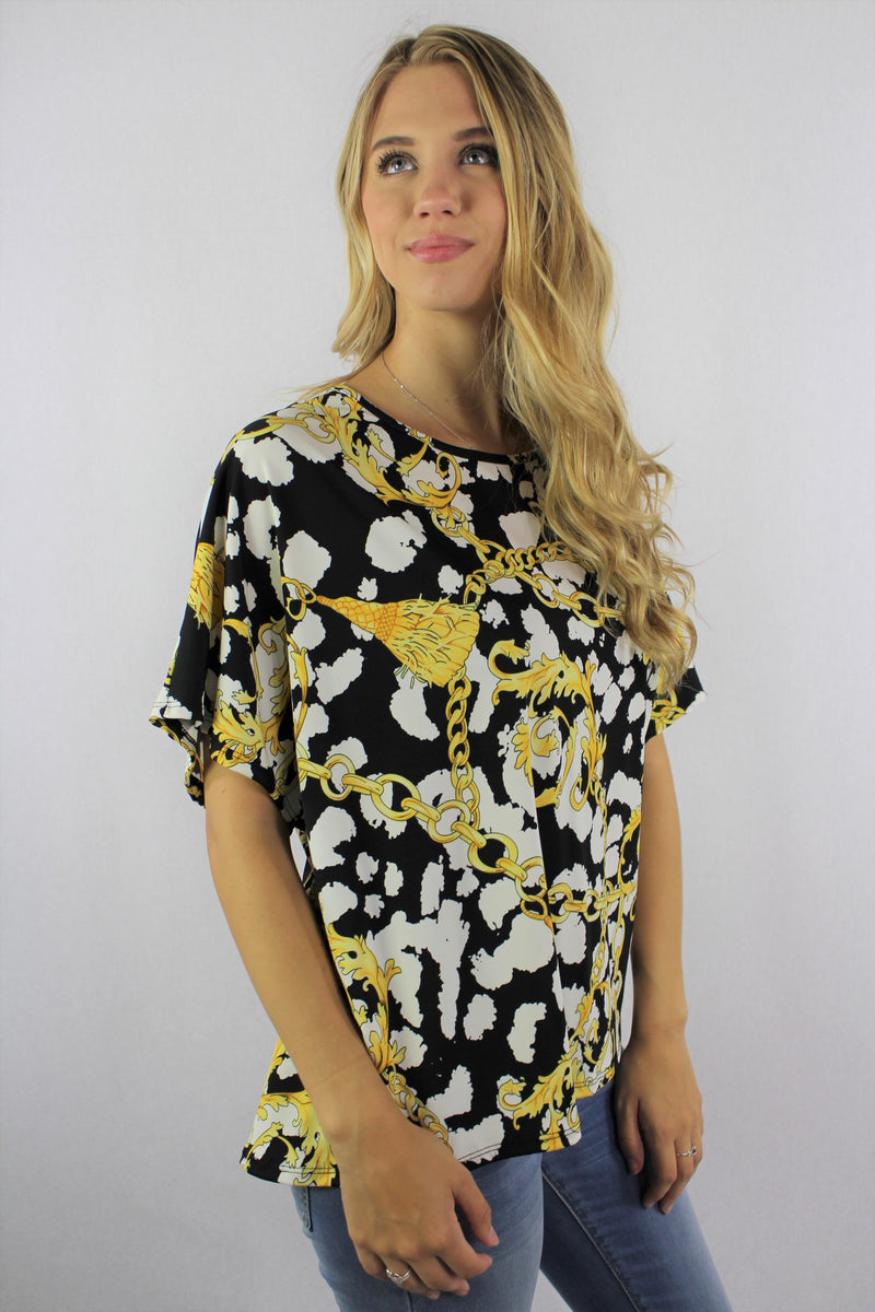 Women's Semi Batwing Sleeve Printed Top