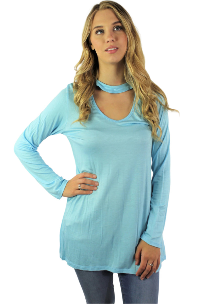 Women's Long Sleeve Keyhole Tunic Top