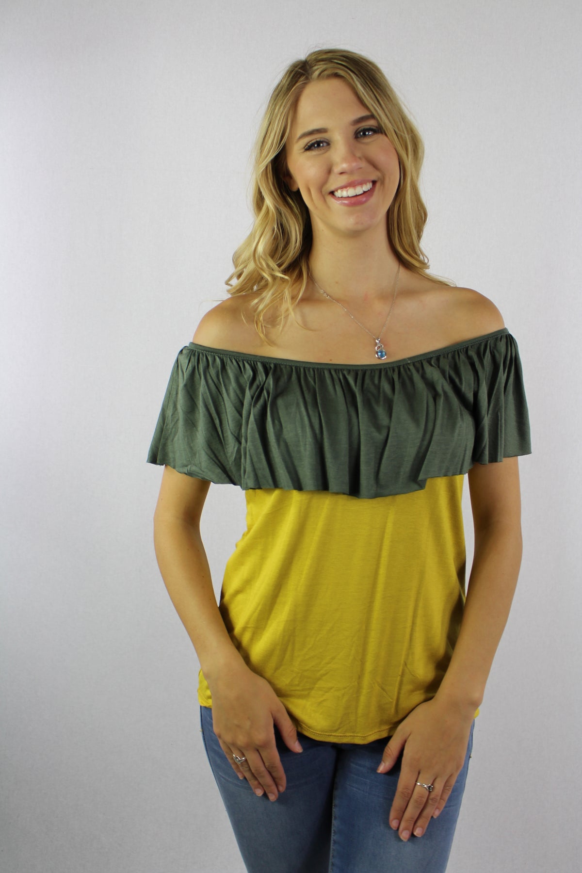Women's Off Shoulder Dual Tone Top