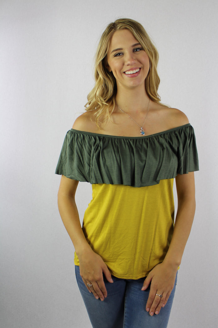 Women's Off Shoulder Dual Tone Top