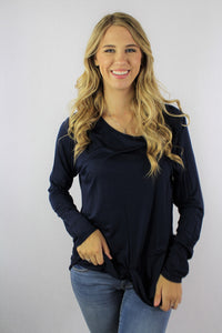 Women's Long Sleeve Solid Top with Front Knot