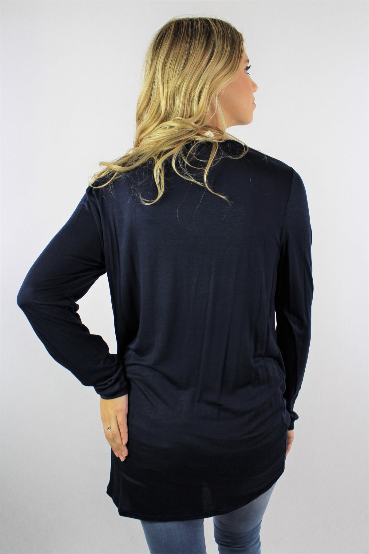 Women's Long Sleeve Solid Top with Front Knot