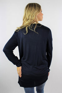 Women's Long Sleeve Solid Top with Front Knot