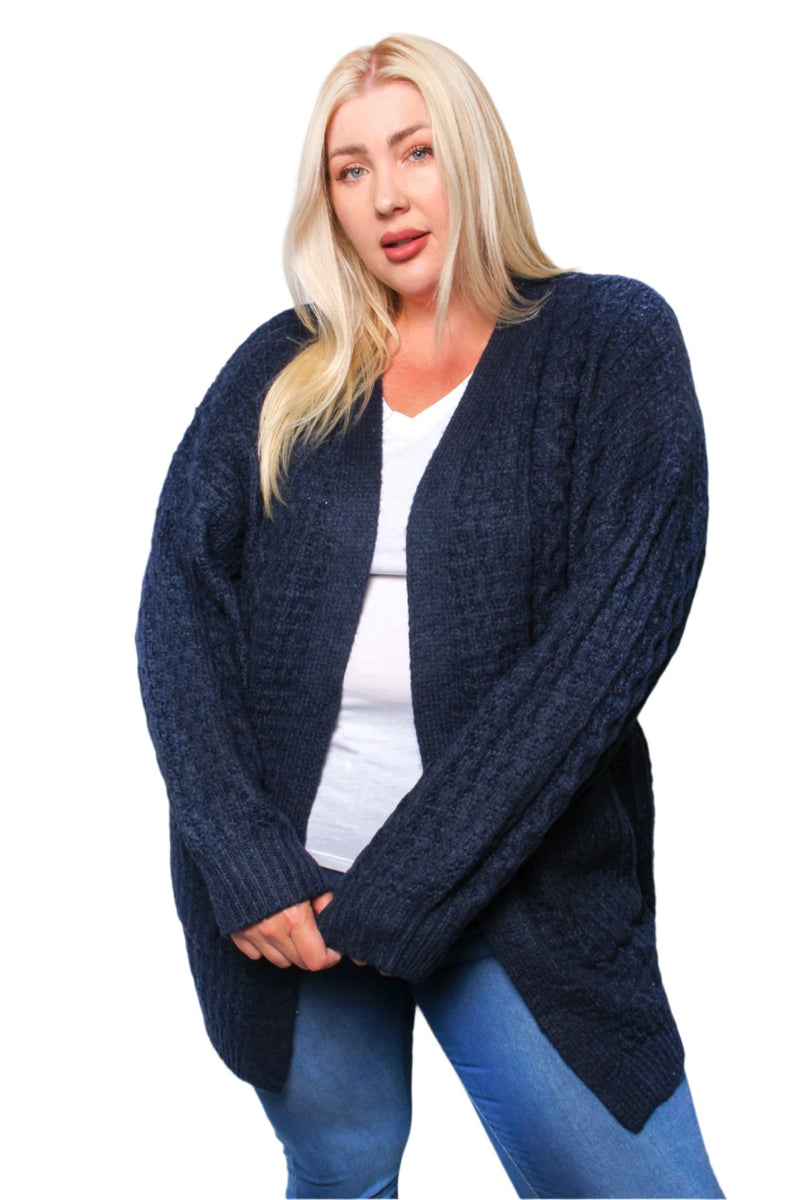 Women’s Plus Size Long Sleeve Cable Knit Pocket Cardigan