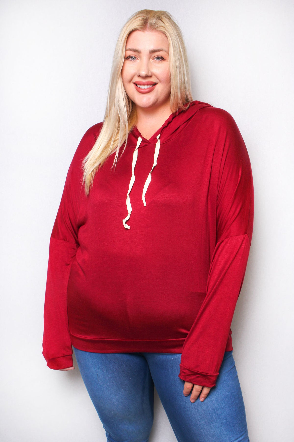 Women's Plus Solid Long Sleeve Lightweight Drawstring Hoodie