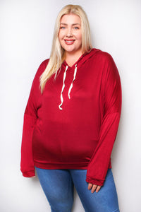 Women's Plus Solid Long Sleeve Lightweight Drawstring Hoodie