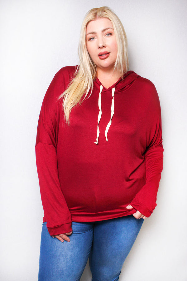 Women's Plus Solid Long Sleeve Lightweight Drawstring Hoodie