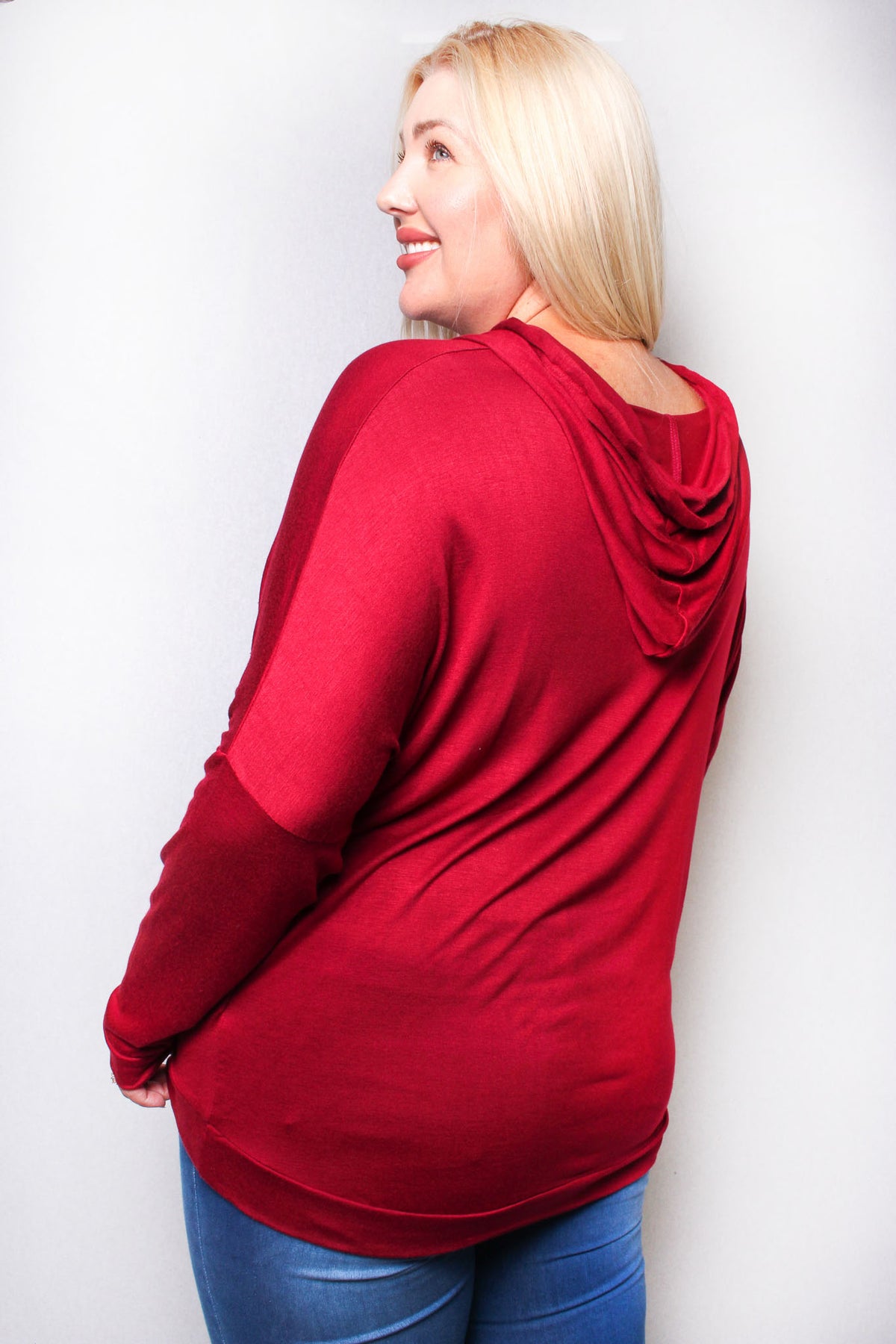 Women's Plus Solid Long Sleeve Lightweight Drawstring Hoodie