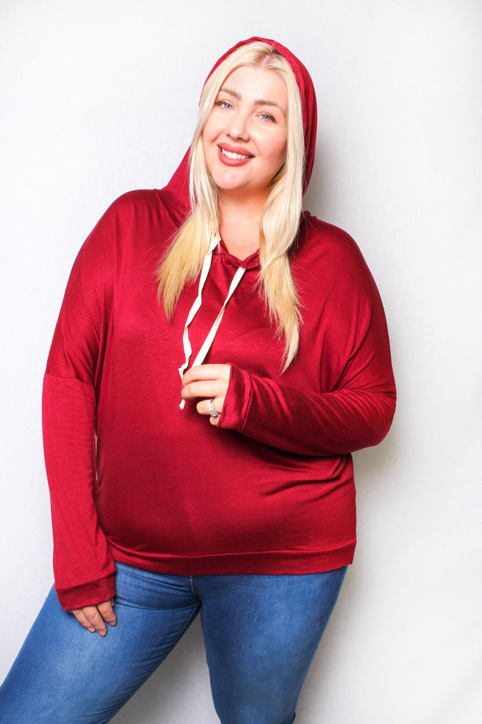 Women's Plus Solid Long Sleeve Lightweight Drawstring Hoodie
