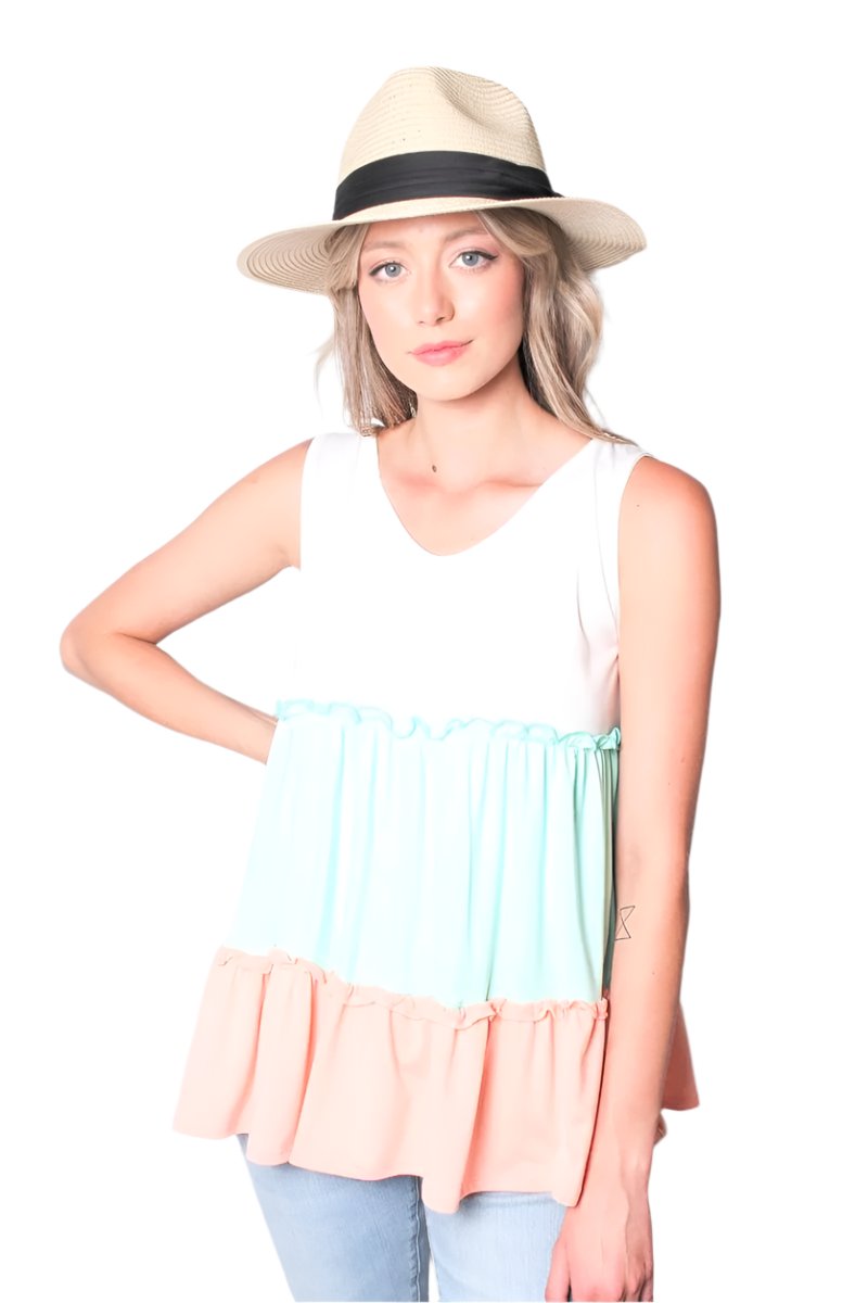 Women's Tricolor Ruffle Tiered Tank Top