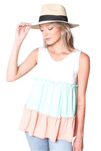 Women's Tricolor Ruffle Tiered Tank Top