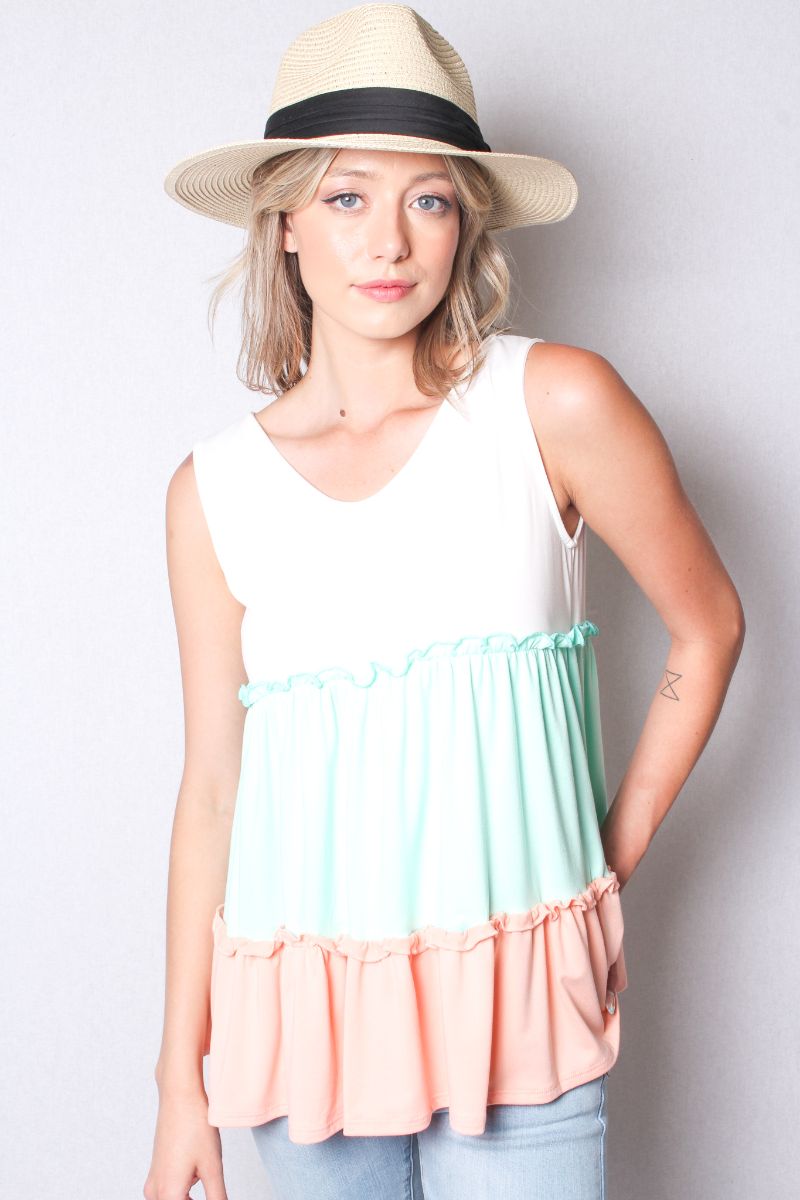 Women's Tricolor Ruffle Tiered Tank Top