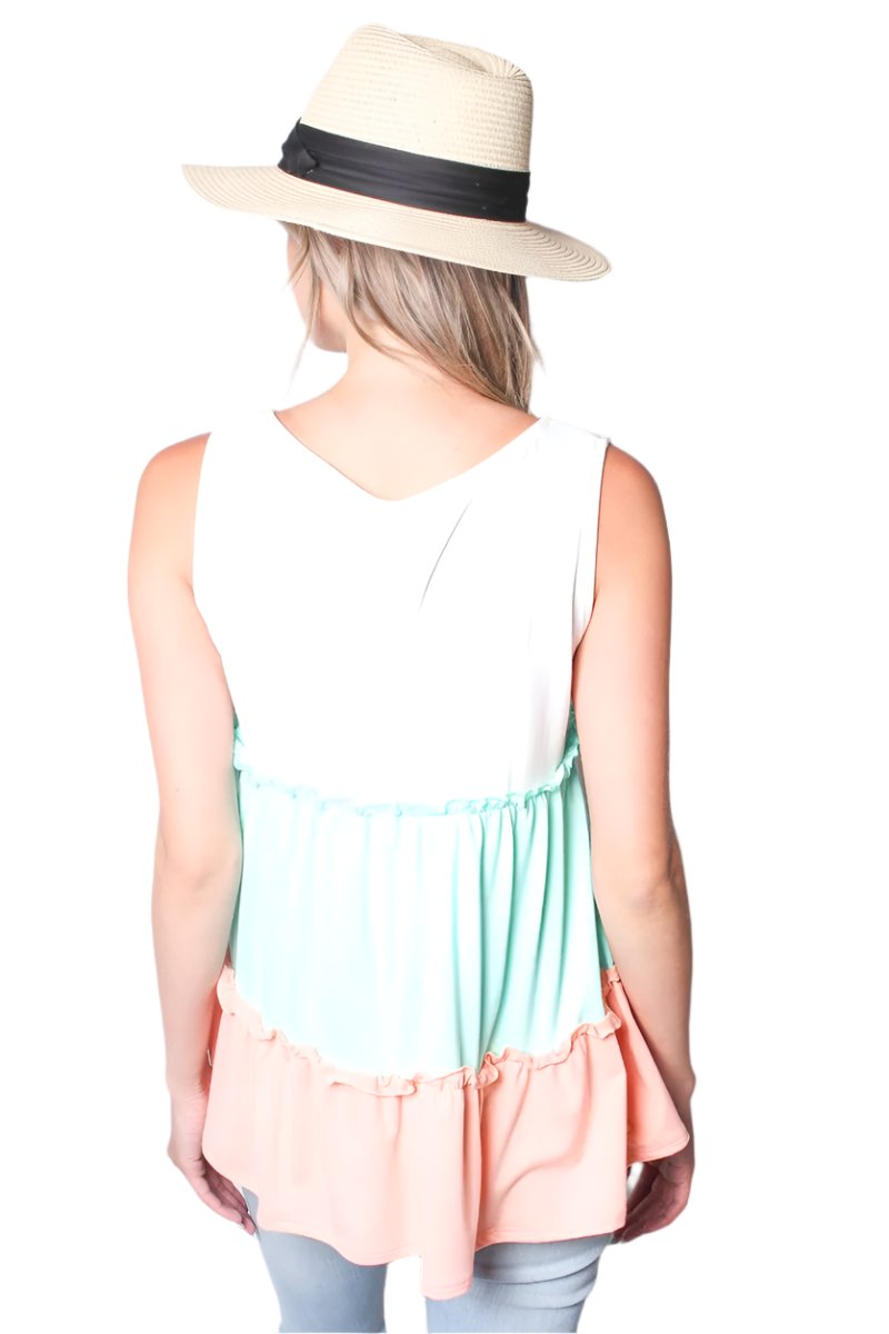 Women's Tricolor Ruffle Tiered Tank Top