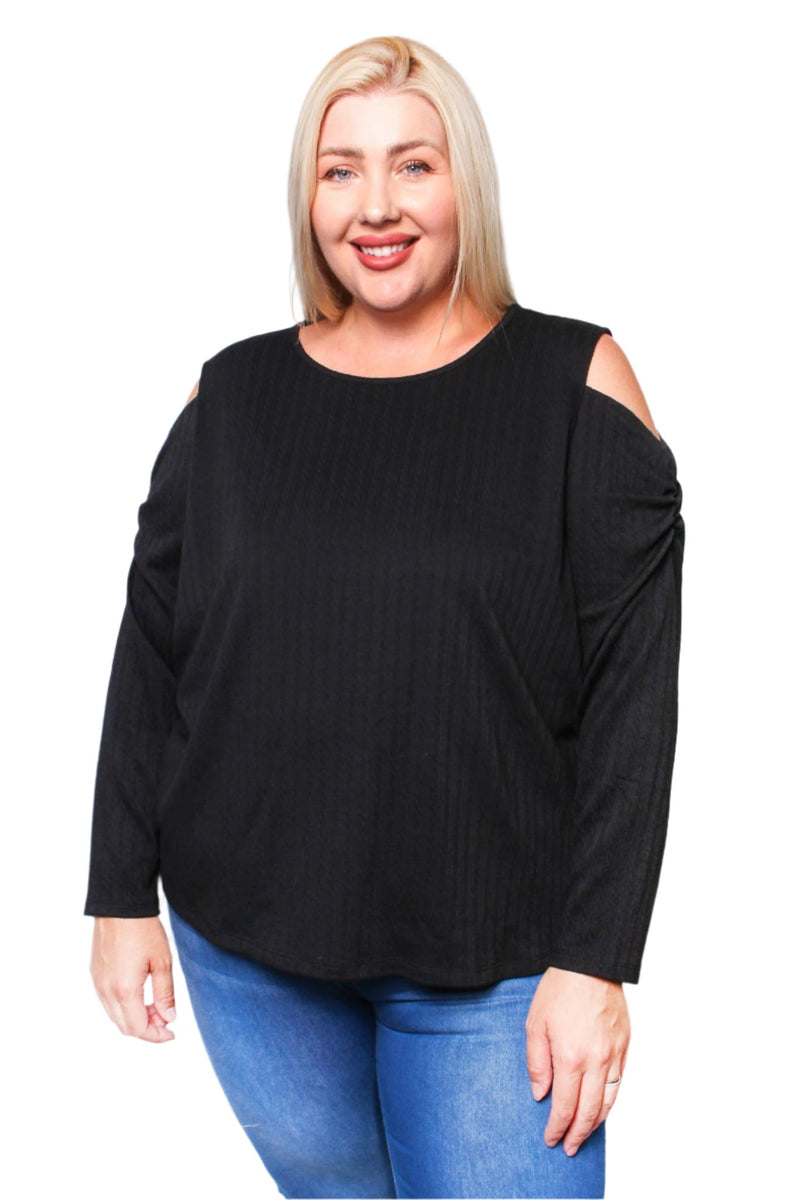 Women’s Plus Long Sleeve Knit Cold Shoulder Top