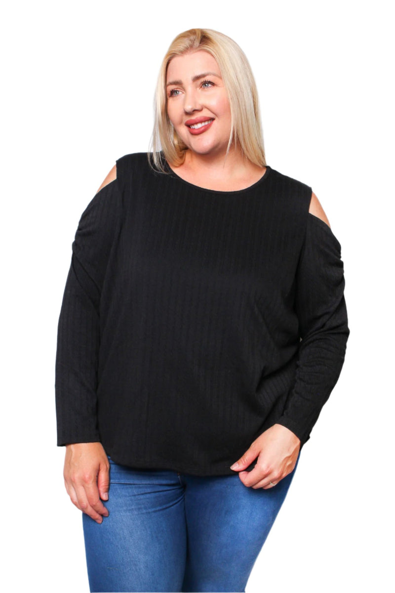 Women’s Plus Long Sleeve Knit Cold Shoulder Top