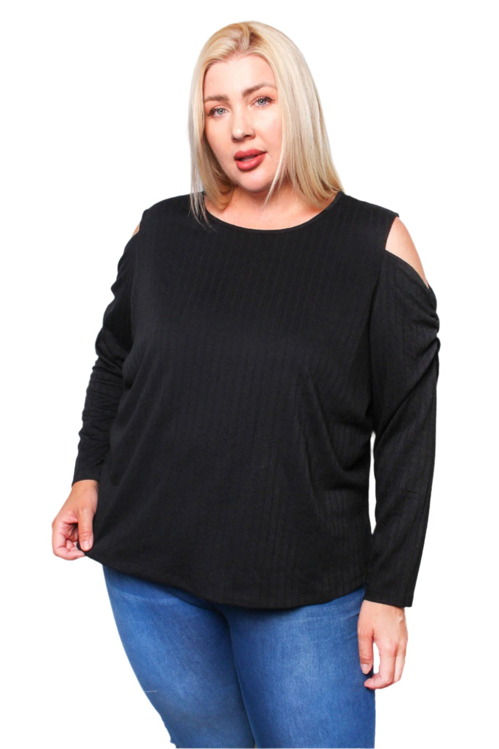 Women’s Plus Long Sleeve Knit Cold Shoulder Top