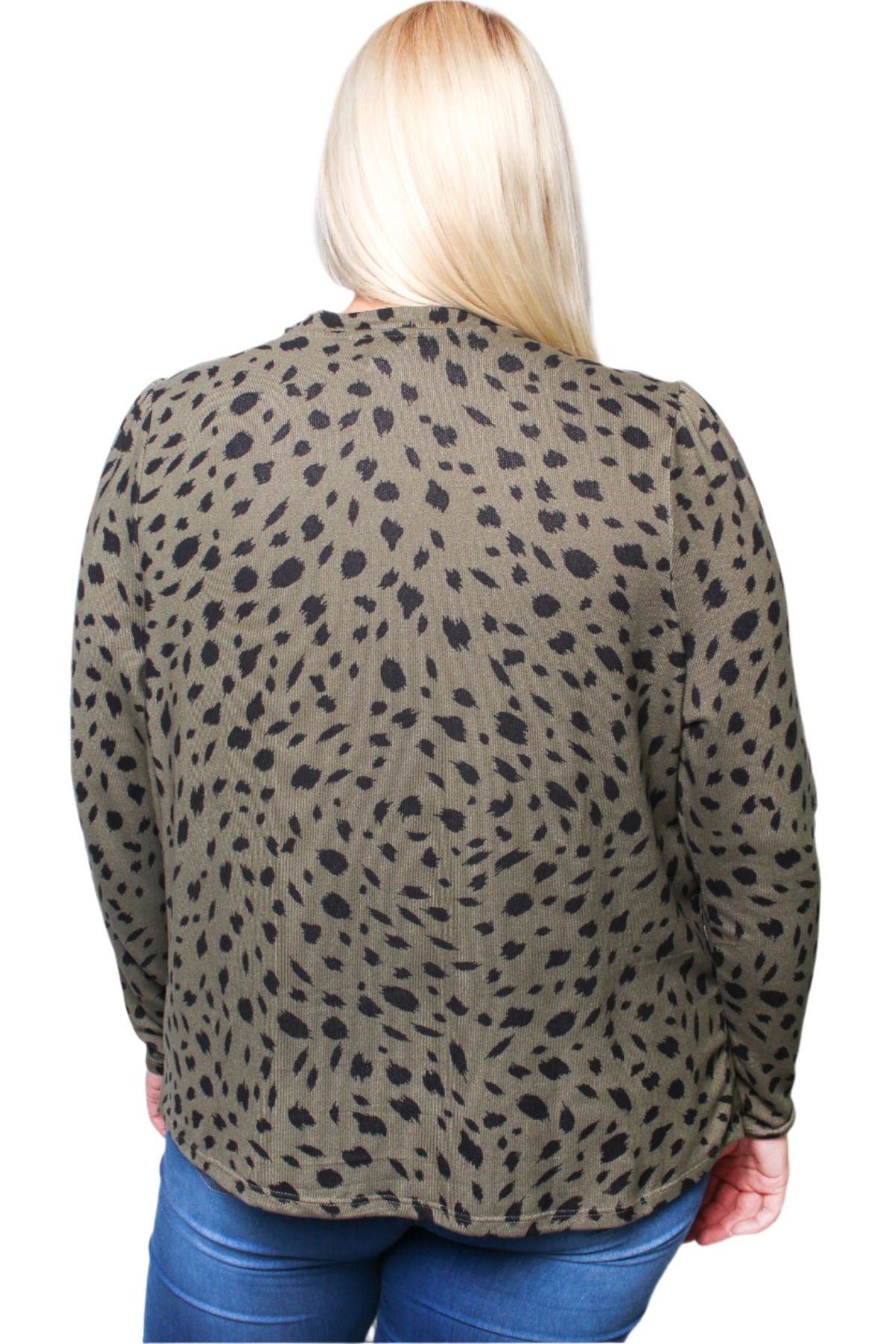 Women's Plus Printed Long Sleeve Top with Front Cut Out