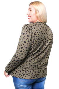 Women's Plus Printed Long Sleeve Top with Front Cut Out