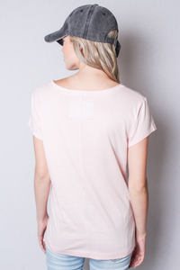 Women's V Neck Cap Sleeve Fitted Shirt with Front Pocket