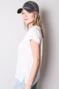 Women's V Neck Cap Sleeve Fitted Shirt with Front Pocket