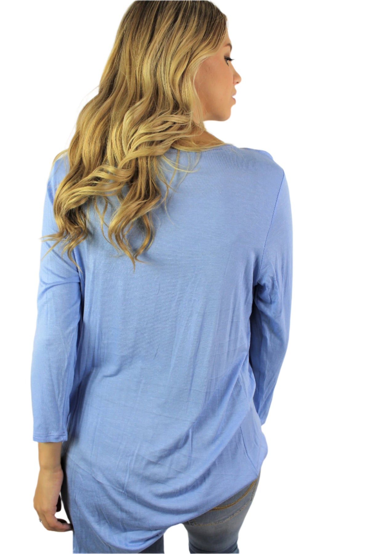 Women's 3/4th Sleeve Round Neck Top with Front Knot