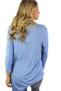 Women's 3/4th Sleeve Round Neck Top with Front Knot