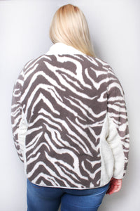 Women’s Plus Size Zip Up Fuzzy Zebra Print Jacket