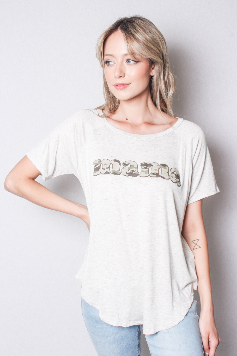 Women's V Neck with "Mama" Print Fitted Shirt