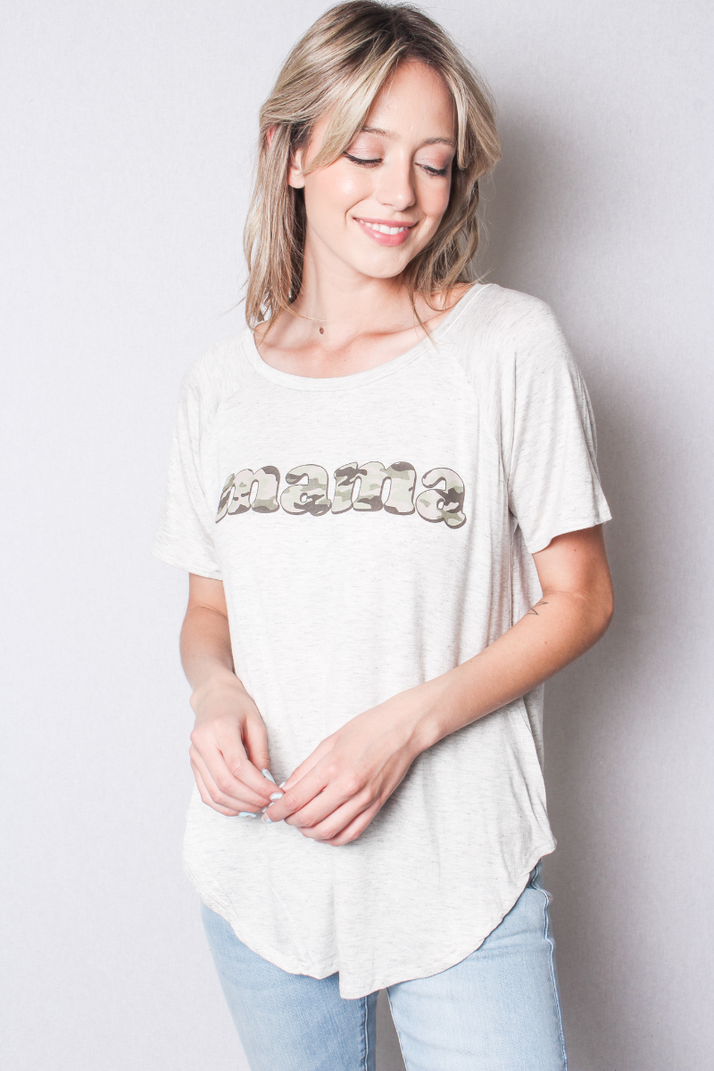 Women's V Neck with "Mama" Print Fitted Shirt