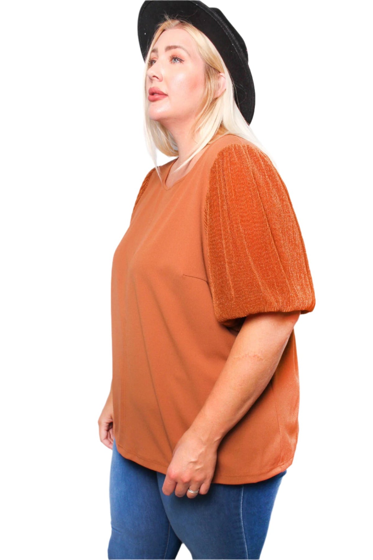 Women's Plus Puff Sleeve Round Neck Blouse