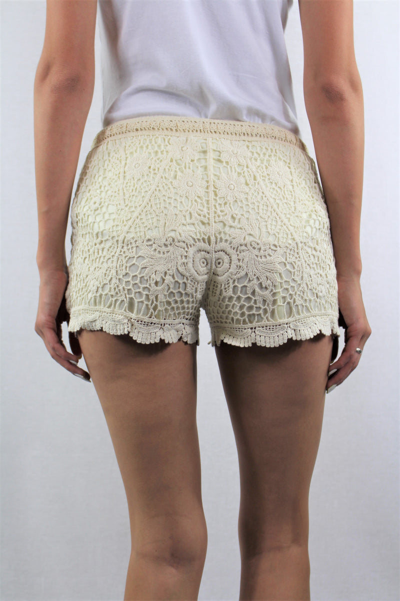 Elastic Waist Drawstring Crochet Shorts