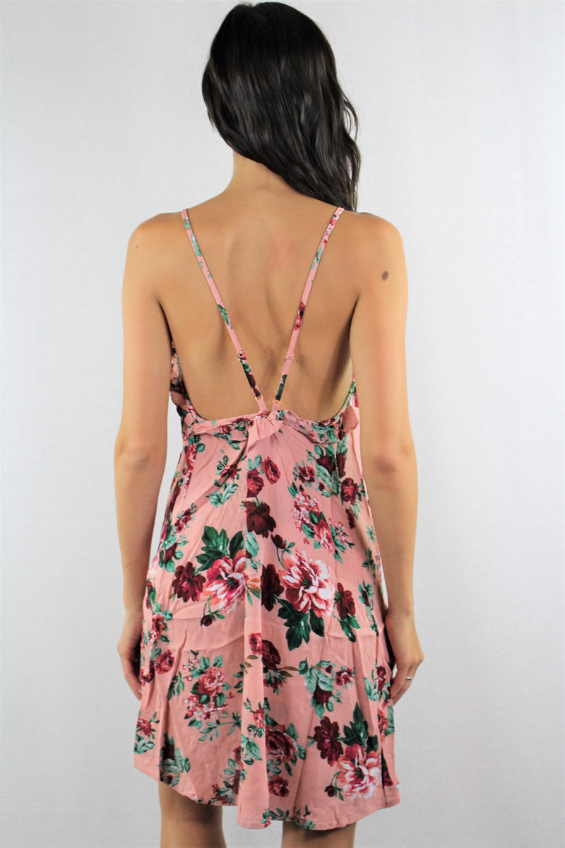 Strappy Floral Mini Dress with Ruffle Lining