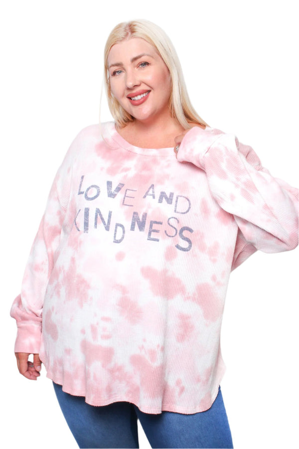 Women's Plus Long Sleeves Waffle Graphic Top