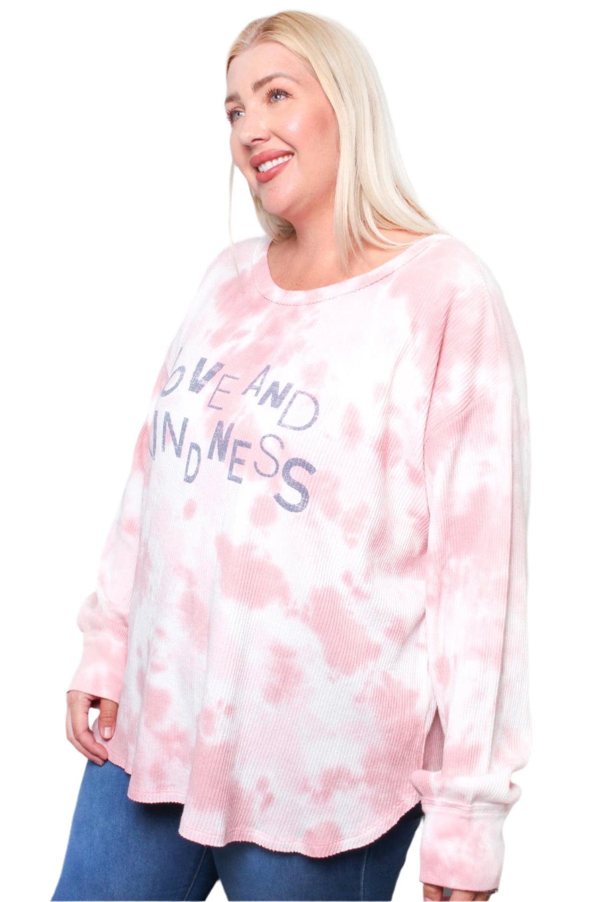 Women's Plus Long Sleeves Waffle Graphic Top