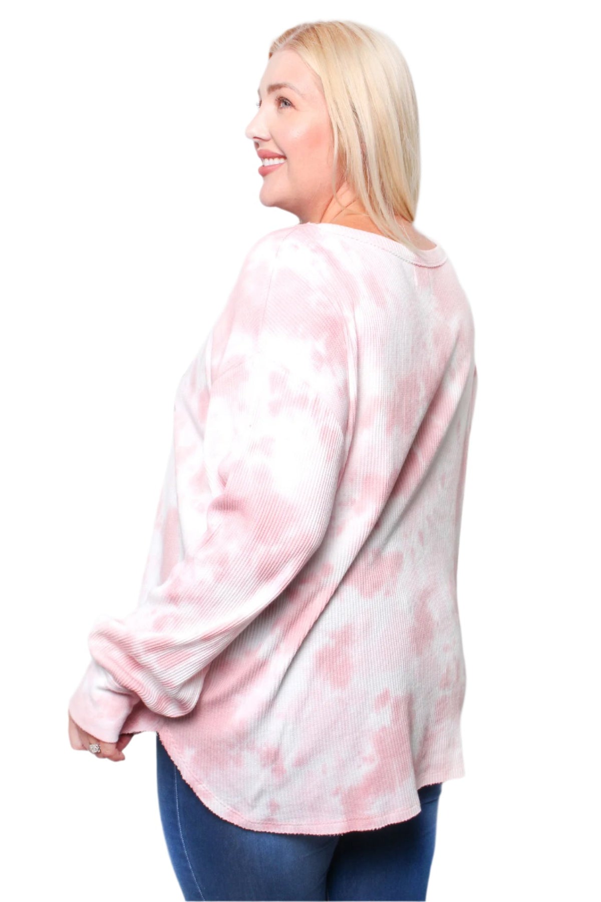 Women's Plus Long Sleeves Waffle Graphic Top